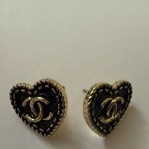 New upcycled CHANEL Black and Gold Heart Earrings